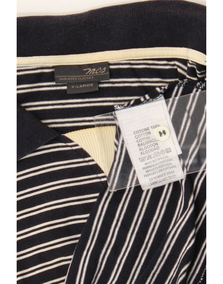 Marlboro Classics Mens Polo Shirt XL Navy Blue Striped Cotton