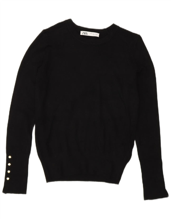 Zara Womens Crew Neck Jumper Sweater UK 10 Small Black Viscose