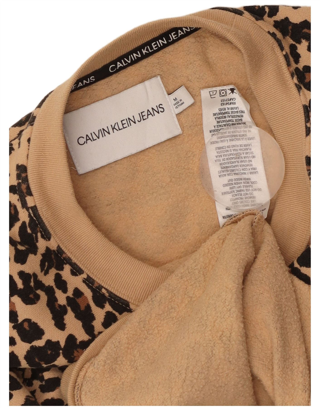 Calvin Klein Jeans Womens Sweatshirt Jumper UK 14 Medium Beige Animal Print