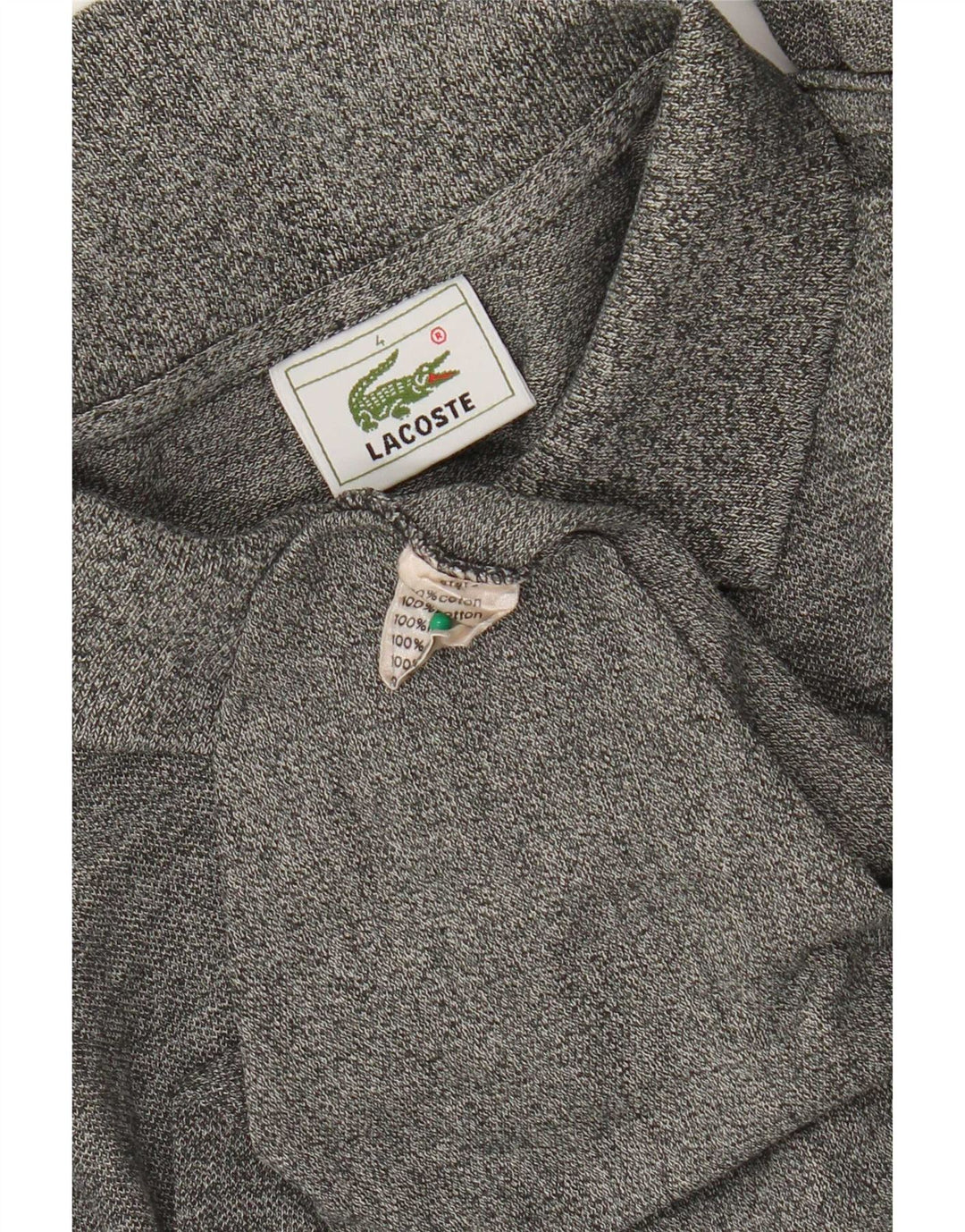 Lacoste Mens Long Sleeve Polo Shirt Size 4 Medium Grey Flecked Cotton