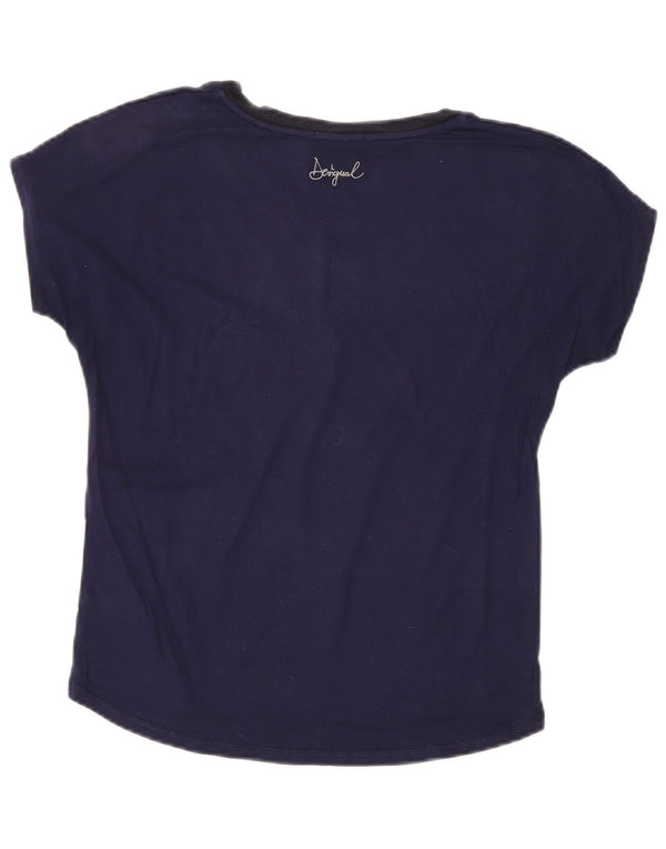 Desigual Womens Graphic T-Shirt Top UK 14 Medium Navy Blue Paisley
