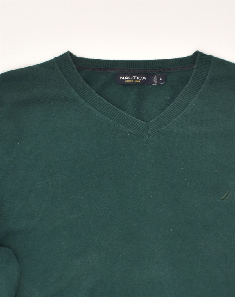 NAUTICA Mens V-Neck Jumper Sweater Large Green Cotton | Vintage Nautica | Thrift | Second-Hand Nautica | Used Clothing | Messina Hembry 