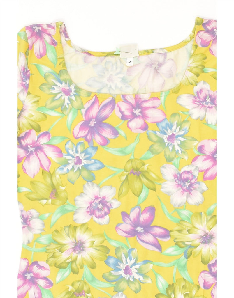 SISLEY Womens T-Shirt Top UK 12 Medium Yellow Floral Cotton | Vintage Sisley | Thrift | Second-Hand Sisley | Used Clothing | Messina Hembry 