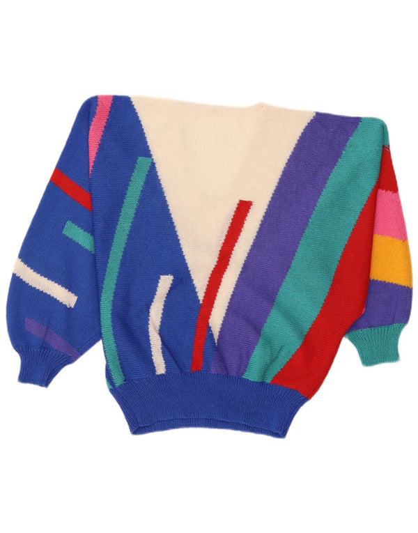 Vintage Womens V-Neck Jumper Sweater UK 16 Large Multicoloured Colourblock