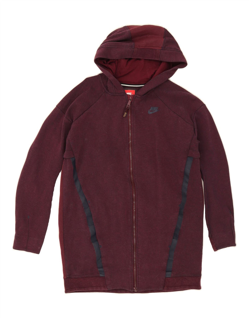 NIKE Womens Oversized Zip Hoodie Sweater UK 10 Small Burgundy Colourblock Vintage Nike and Second-Hand Nike from Messina Hembry 