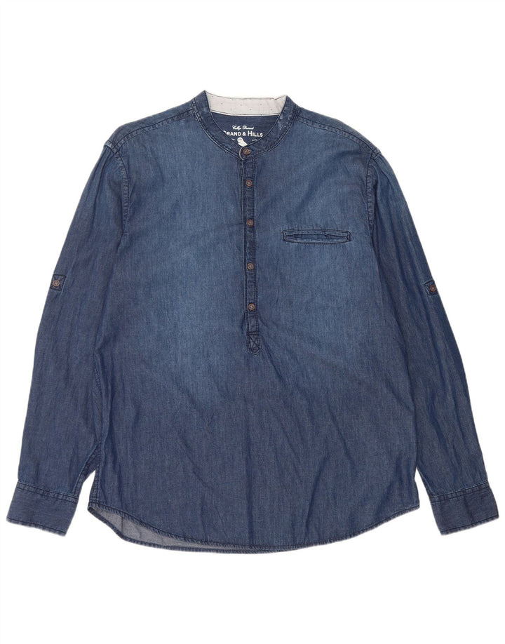 Grand & Hills Mens Pullover Denim Shirt XL Blue Cotton