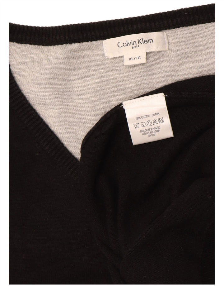 CALVIN KLEIN Mens Golf V-Neck Jumper Sweater XL Black Cotton