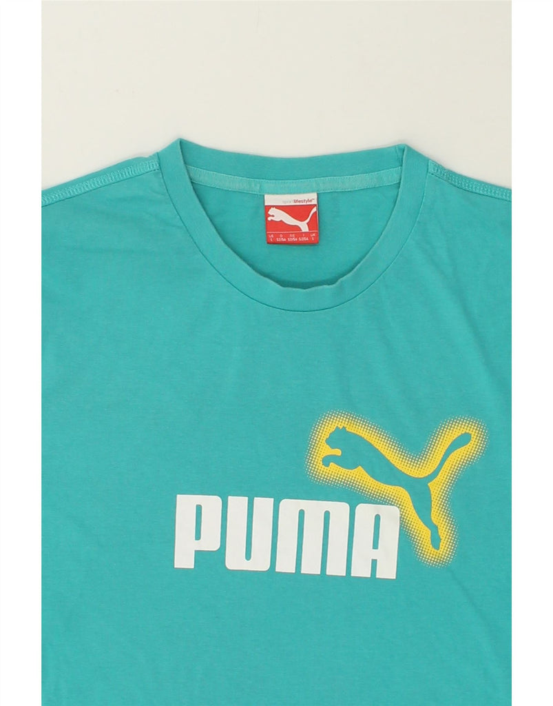 PUMA Mens Graphic T-Shirt Top Large Turquoise Cotton | Vintage Puma | Thrift | Second-Hand Puma | Used Clothing | Messina Hembry 