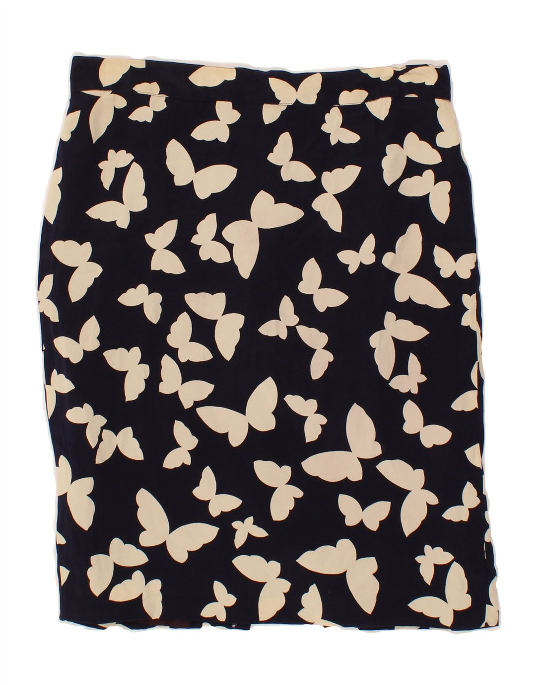 VINTAGE Womens Straight Skirt W32 Large  Navy Blue Butterfly Vintage Vintage and Second-Hand Vintage from Messina Hembry 