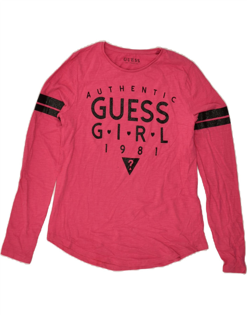 GUESS Girls Graphic Top Long Sleeve 15-16 Years Pink Cotton | Vintage Guess | Thrift | Second-Hand Guess | Used Clothing | Messina Hembry 