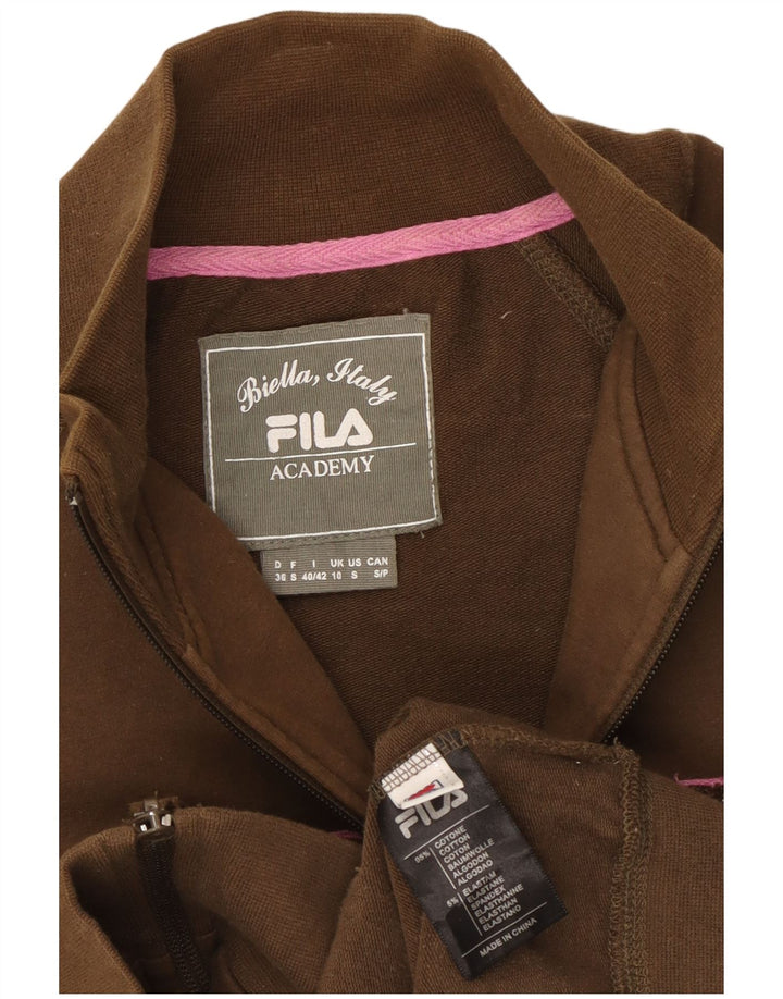 Fila Womens Graphic Tracksuit Top Jacket UK 10 Small Khaki Cotton