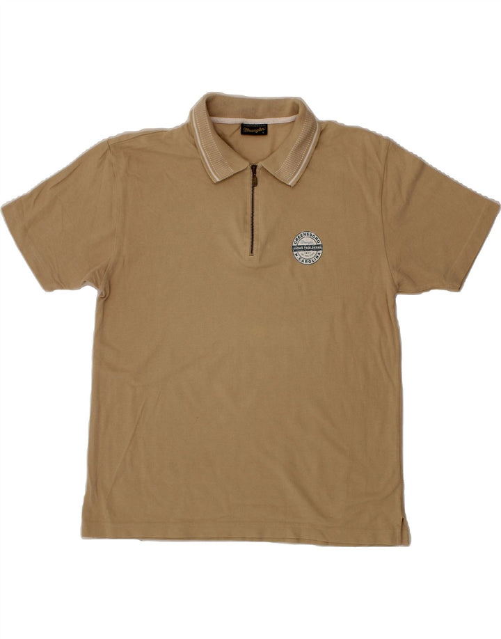 WRANGLER Mens Zip Neck Polo Shirt Large Beige Cotton Vintage Wrangler and Second-Hand Wrangler from Messina Hembry 