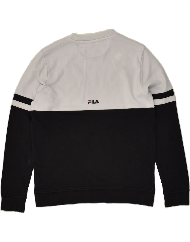 FILA Boys Graphic Sweatshirt Jumper 11-12 Years Black Colourblock Cotton | Vintage Fila | Thrift | Second-Hand Fila | Used Clothing | Messina Hembry 