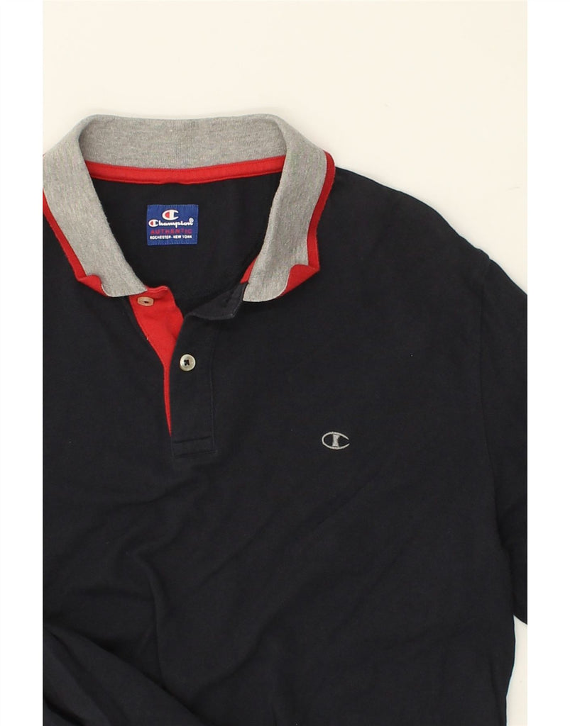 CHAMPION Mens Long Sleeve Polo Shirt Medium Navy Blue | Vintage Champion | Thrift | Second-Hand Champion | Used Clothing | Messina Hembry 