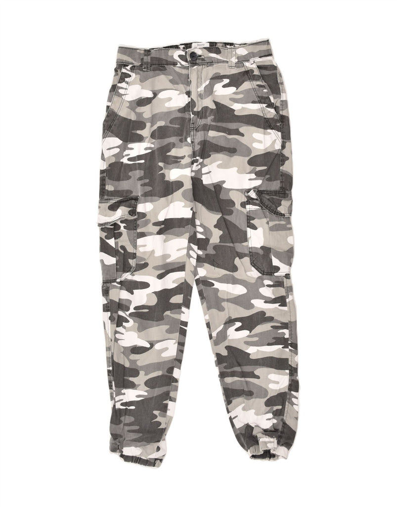 BERSHKA Womens Carrot Fit Joggers Cargo Trousers W31 L28 Grey Camouflage | Vintage Bershka | Thrift | Second-Hand Bershka | Used Clothing | Messina Hembry 