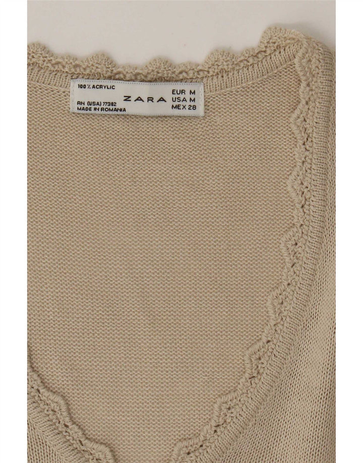 Zara Womens Vest Tank Top UK 12 Medium Beige Acrylic