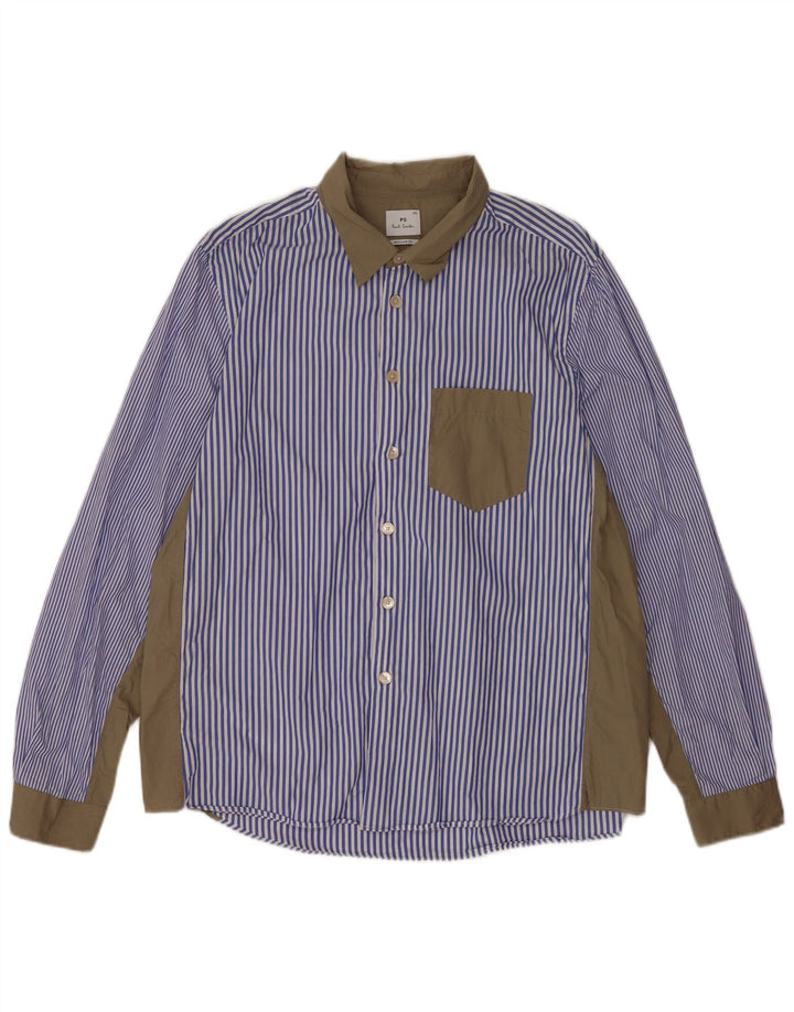 Paul Smith Mens Regular Fit Shirt 2XL Blue Colourblock Cotton