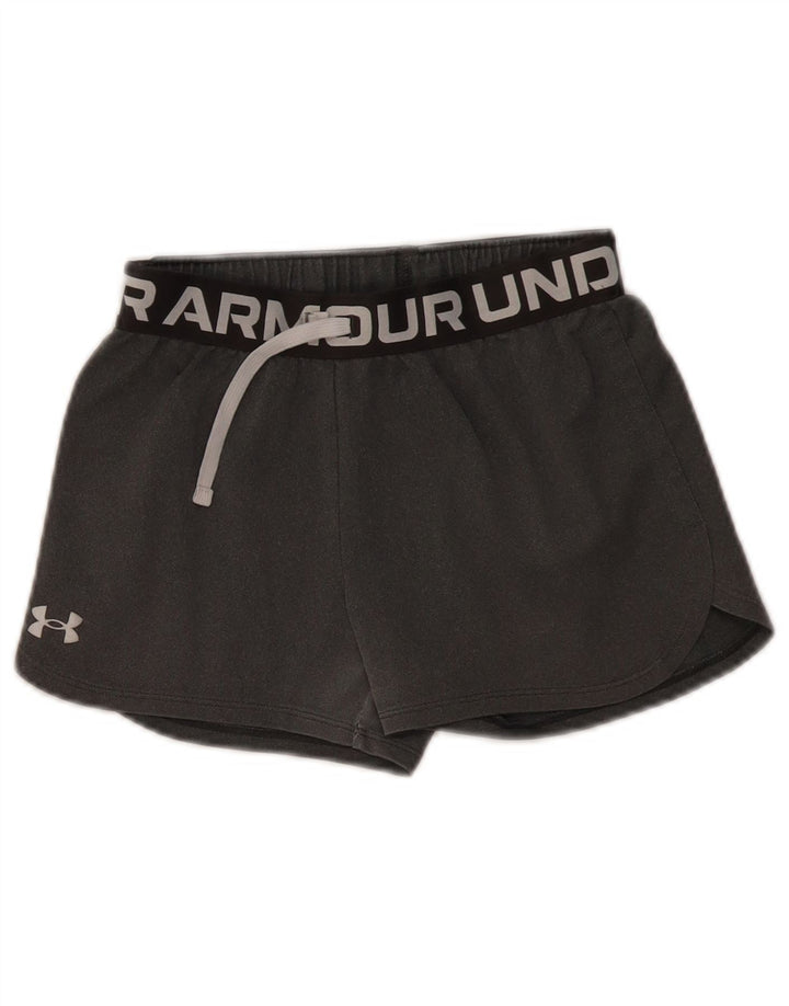 UNDER ARMOUR Girls Heat Gear Graphic Sport Shorts 9-10 Years Medium Grey