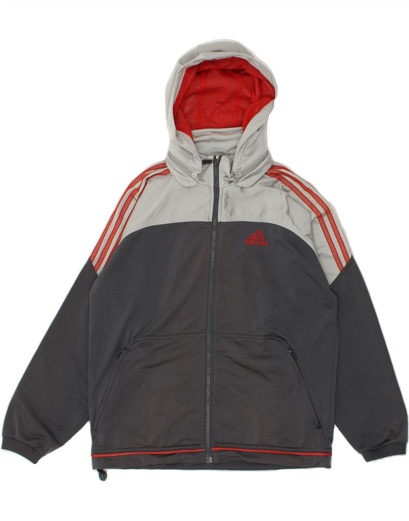 ADIDAS Boys Hooded Tracksuit Top Jacket 13-14 Years Grey Colourblock | Vintage Adidas | Thrift | Second-Hand Adidas | Used Clothing | Messina Hembry 