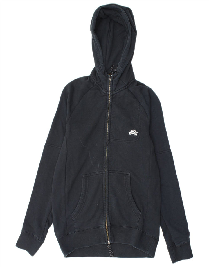 NIKE Mens Zip Hoodie Sweater Small Black Cotton