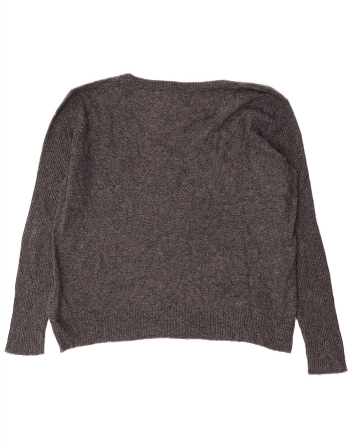 Gaudi Womens Graphic Oversized V-Neck Jumper Sweater UK 10 Small Grey