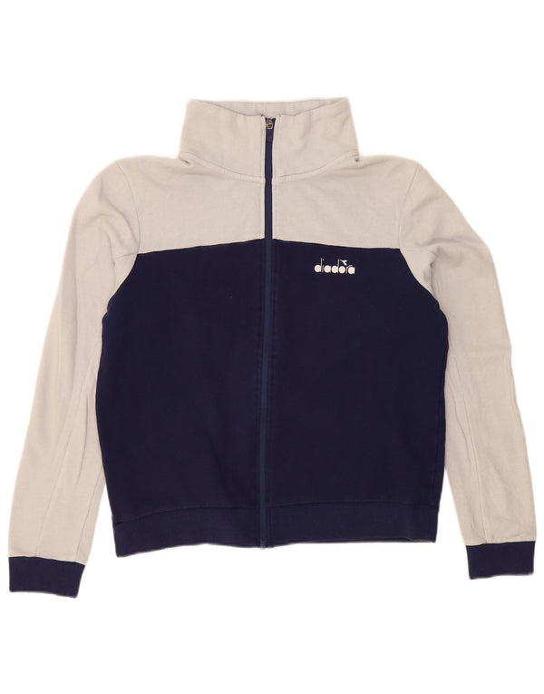 Diadora Womens Tracksuit Top Jacket UK 18 XL Navy Blue Colourblock Cotton