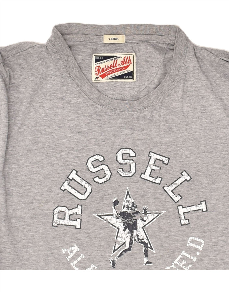 RUSSEL Mens Graphic T-Shirt Top Large Grey Cotton | Vintage RUSSEL | Thrift | Second-Hand RUSSEL | Used Clothing | Messina Hembry 