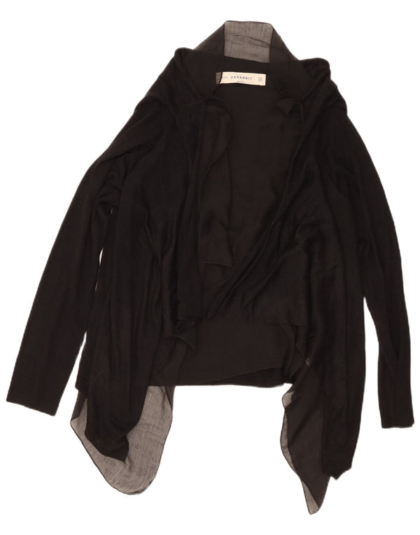 ZARA Womens Asymmetric Open Cardigan Sweater UK 12 Medium Black Acrylic