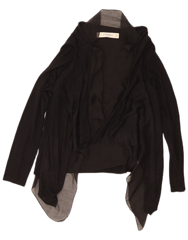 ZARA Womens Asymmetric Open Cardigan Sweater UK 12 Medium Black Acrylic