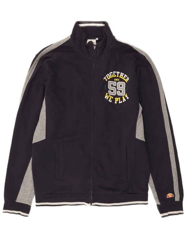 Ellesse Mens Graphic Tracksuit Top Jacket XL Navy Blue Colourblock Cotton