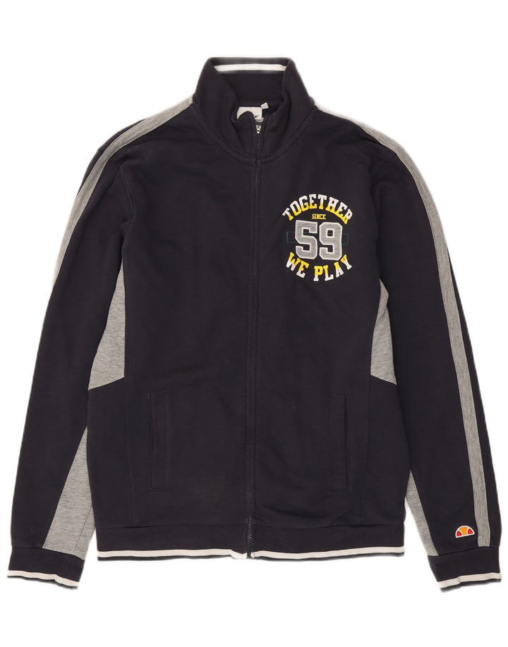 Ellesse Mens Graphic Tracksuit Top Jacket XL Navy Blue Colourblock Cotton