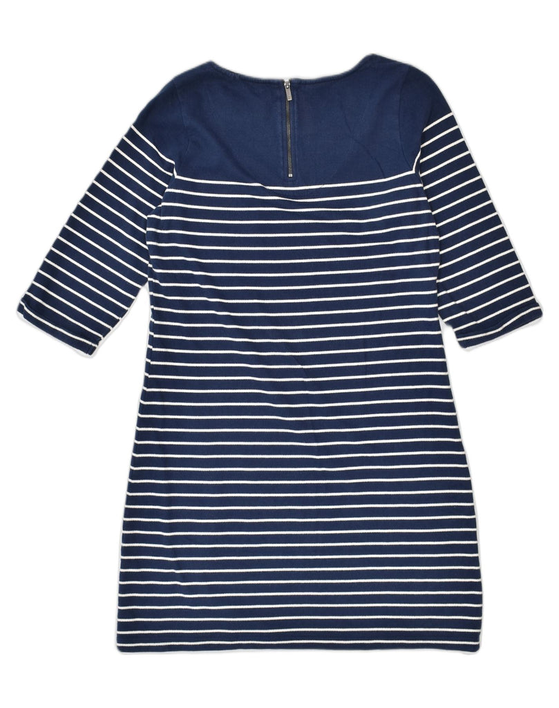 FAT FACE Womens 3/4 Sleeve Basic Dress UK10 Small Navy Blue Striped Cotton | Vintage | Thrift | Second-Hand | Used Clothing | Messina Hembry 