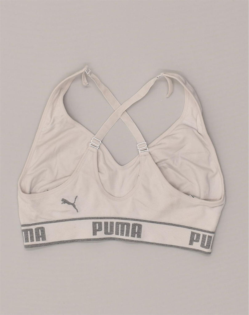 PUMA Womens Sport Bra Top UK 14 Large Grey Nylon | Vintage Puma | Thrift | Second-Hand Puma | Used Clothing | Messina Hembry 