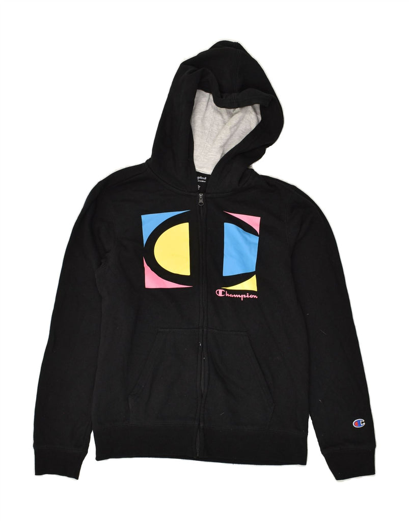 CHAMPION Womens Graphic Zip Hoodie Sweater UK 18 XL Black Cotton | Vintage Champion | Thrift | Second-Hand Champion | Used Clothing | Messina Hembry 