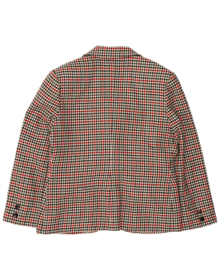 VINTAGE Womens 2 Button Blazer Jacket UK 16 Large Beige Houndstooth