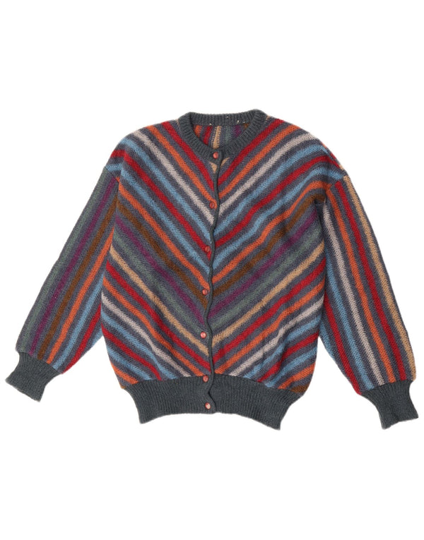Vintage Womens Cardigan Sweater UK 14 Medium Multicoloured Striped Wool