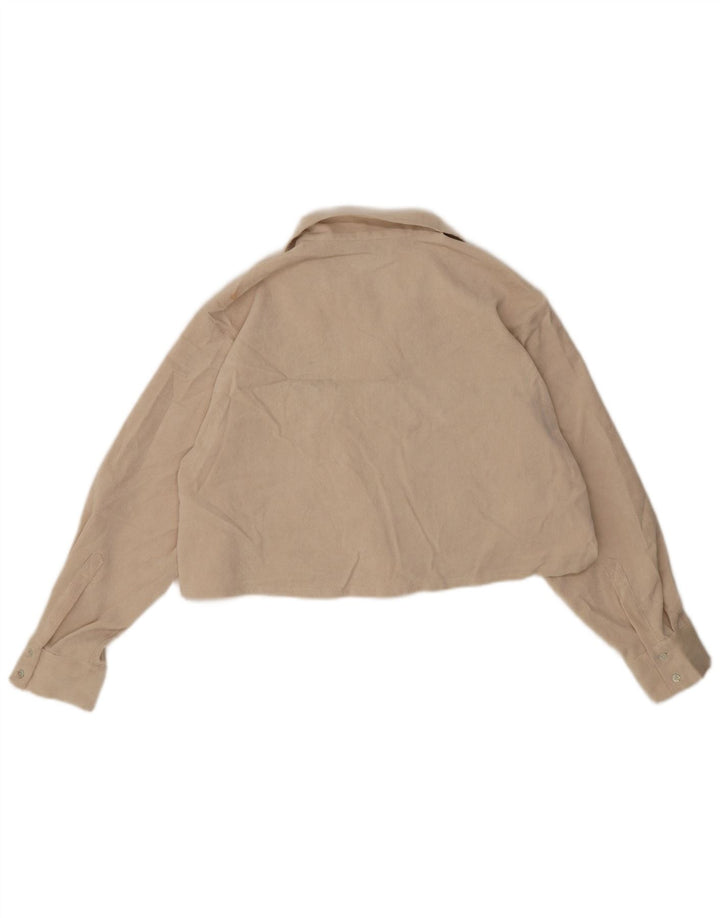 Zara Womens Crop Shirt UK 14 Large Beige Polyester