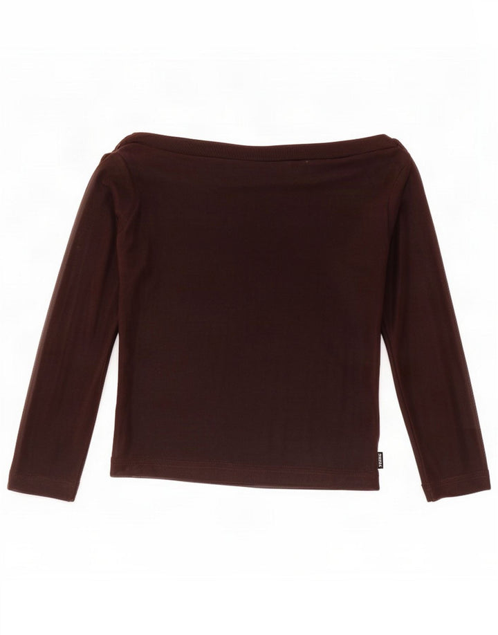 Gianfranco Ferre Womens Crop Top 3/4 Sleeve UK 12 Medium Brown Polyester