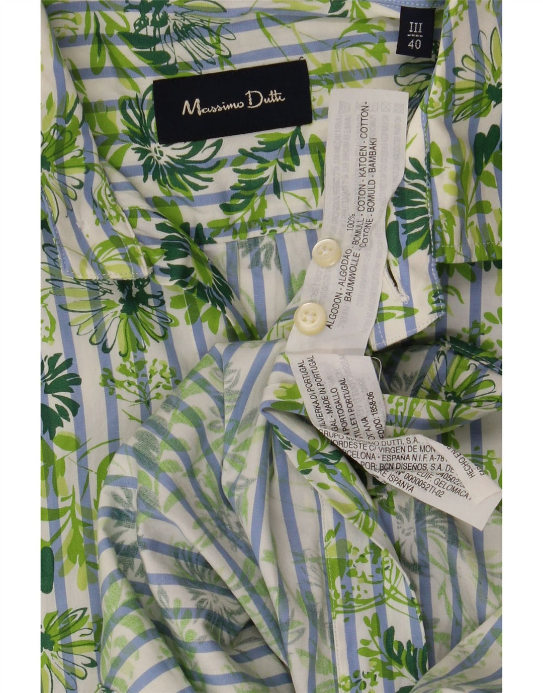 MASSIMO DUTTI Mens Shirt Size 40 Medium Green Floral Cotton