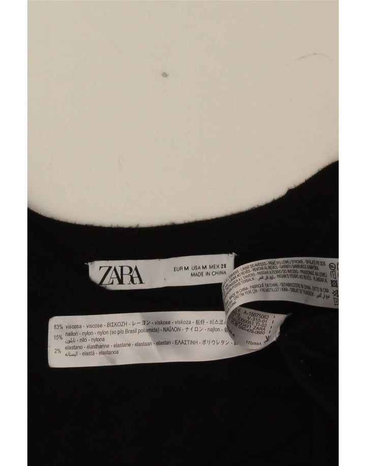 Zara Womens Knit Short Sleeve Blouse Top UK 12 Medium Black Viscose