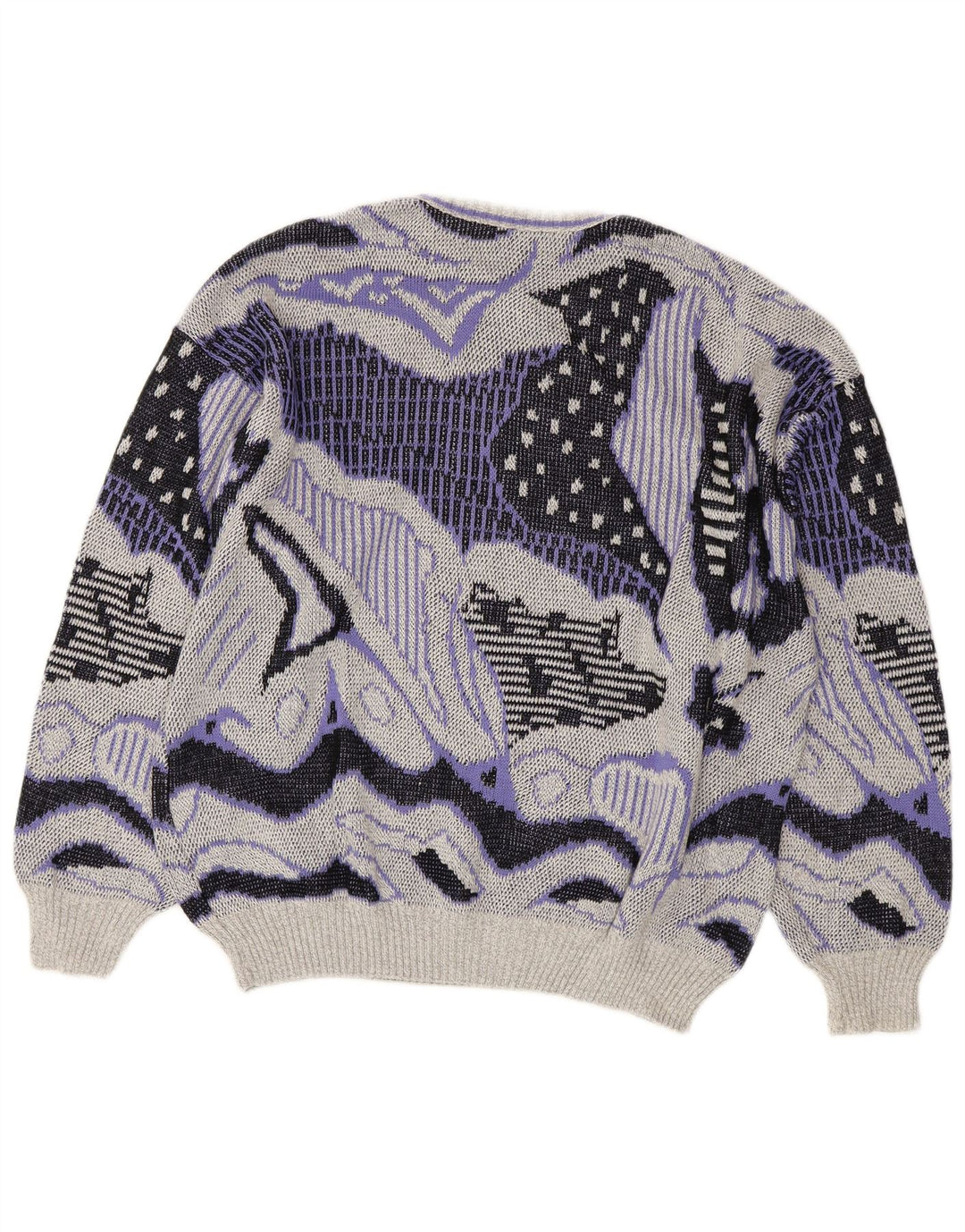 VINTAGE Womens Abstract Pattern Crew Neck Jumper Sweater UK 20 2XL Grey