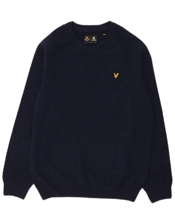 Lyle & Scott Mens Crew Neck Jumper Sweater Large Navy Blue Wool
