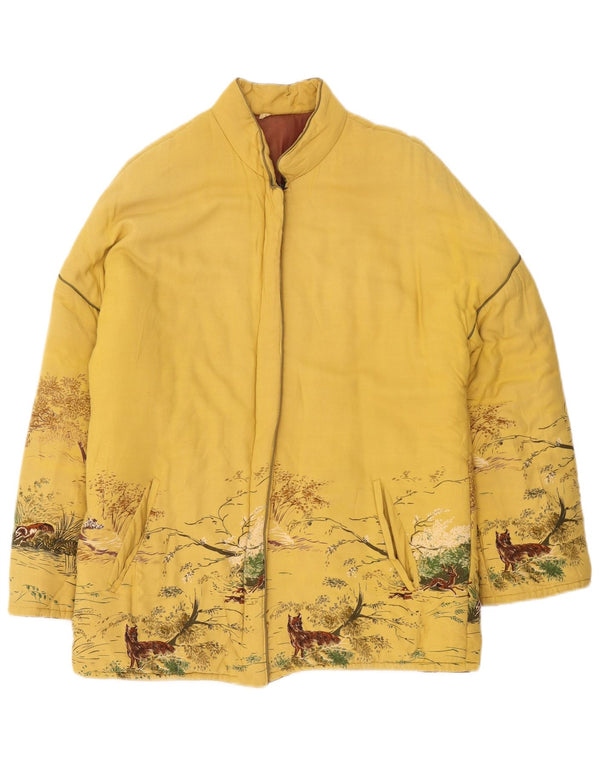 Vintage Womens Padded Jacket UK 16 Large Yellow Animal Print Polyester