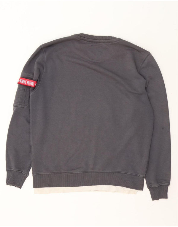 Alpha Industries Mens Graphic Sweatshirt Jumper Small Grey Cotton