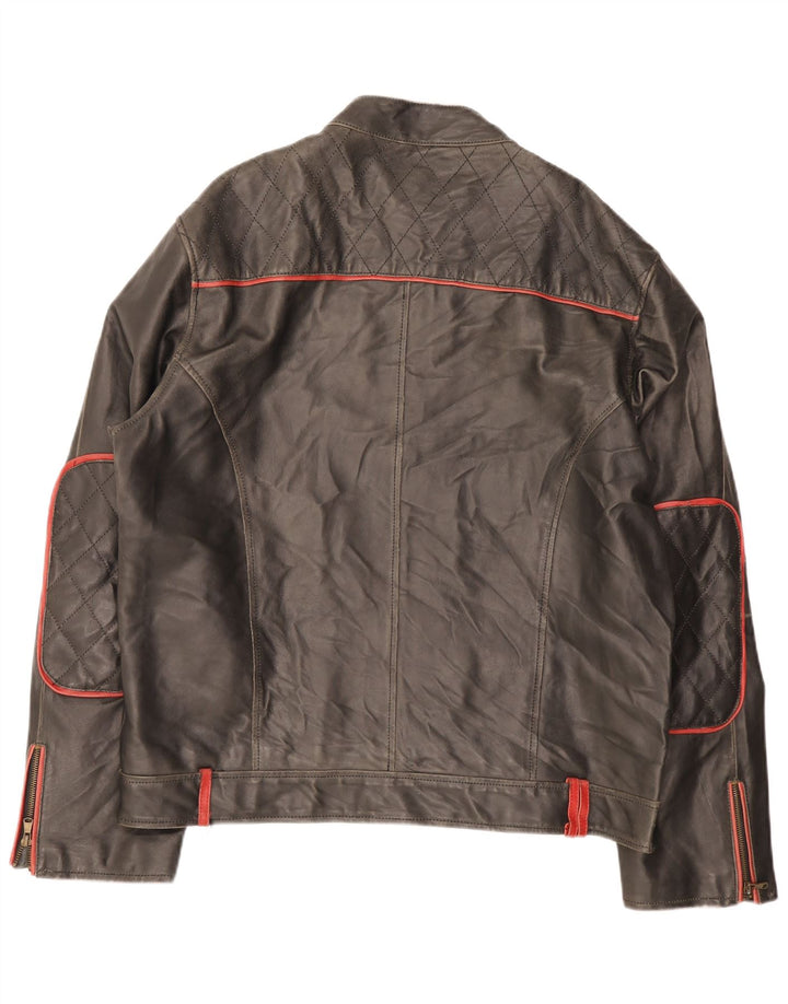 Les Boulevards Mens Moto Racer Leather Jacket UK 40 Large Black