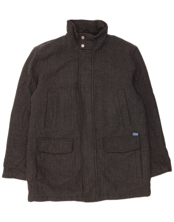 John Lewis Mens Windbreaker Coat UK 42 XL Grey Herringbone Wool