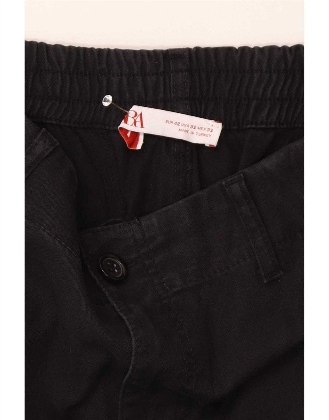 Zara Mens Straight Cargo Trousers EU 42 Large W32 L29 Black