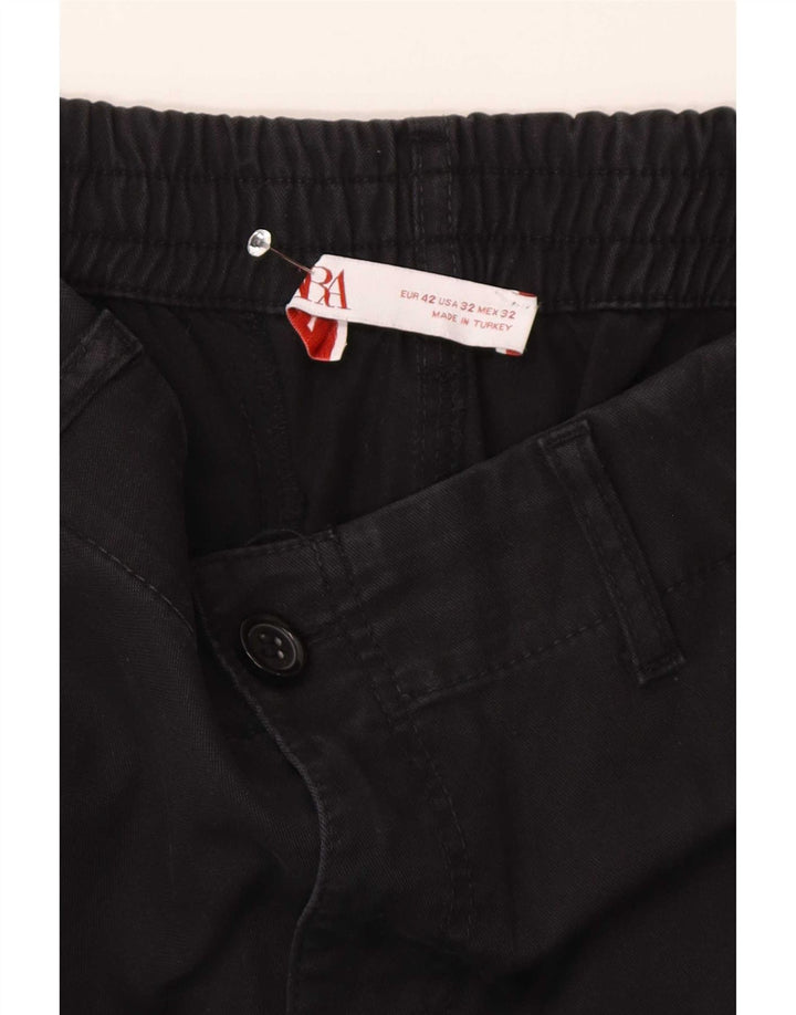 Zara Mens Straight Cargo Trousers EU 42 Large W32 L29 Black