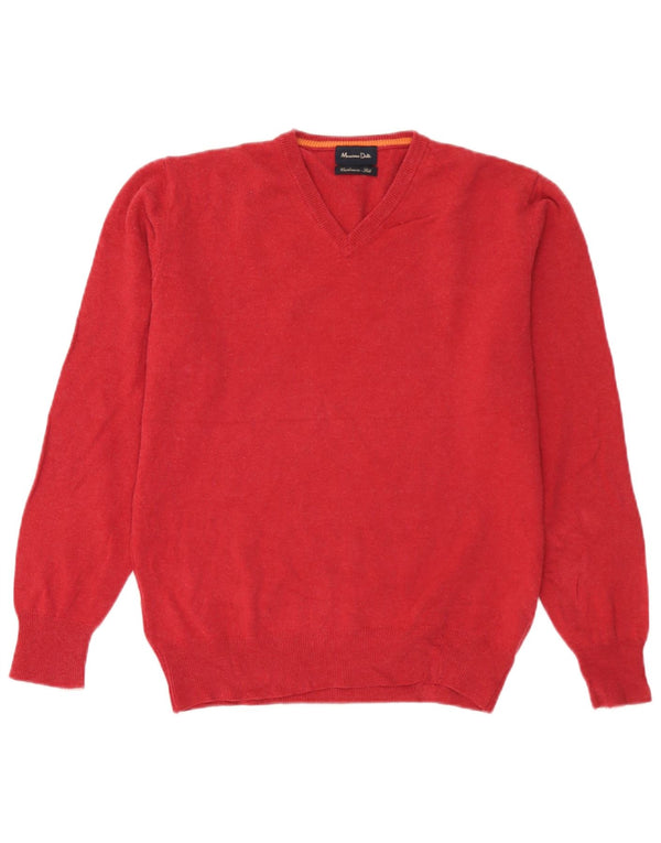 Massimo Dutti Mens V-Neck Jumper Sweater Medium Red Wool