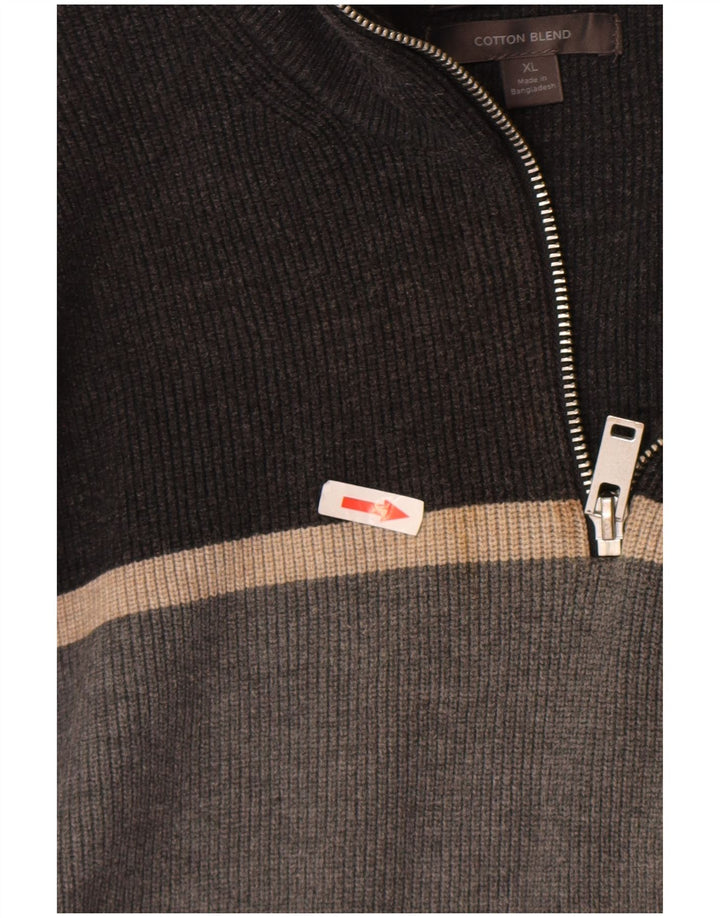 Marks & Spencer Mens Zip Neck Jumper Sweater XL Grey Colourblock Polyester